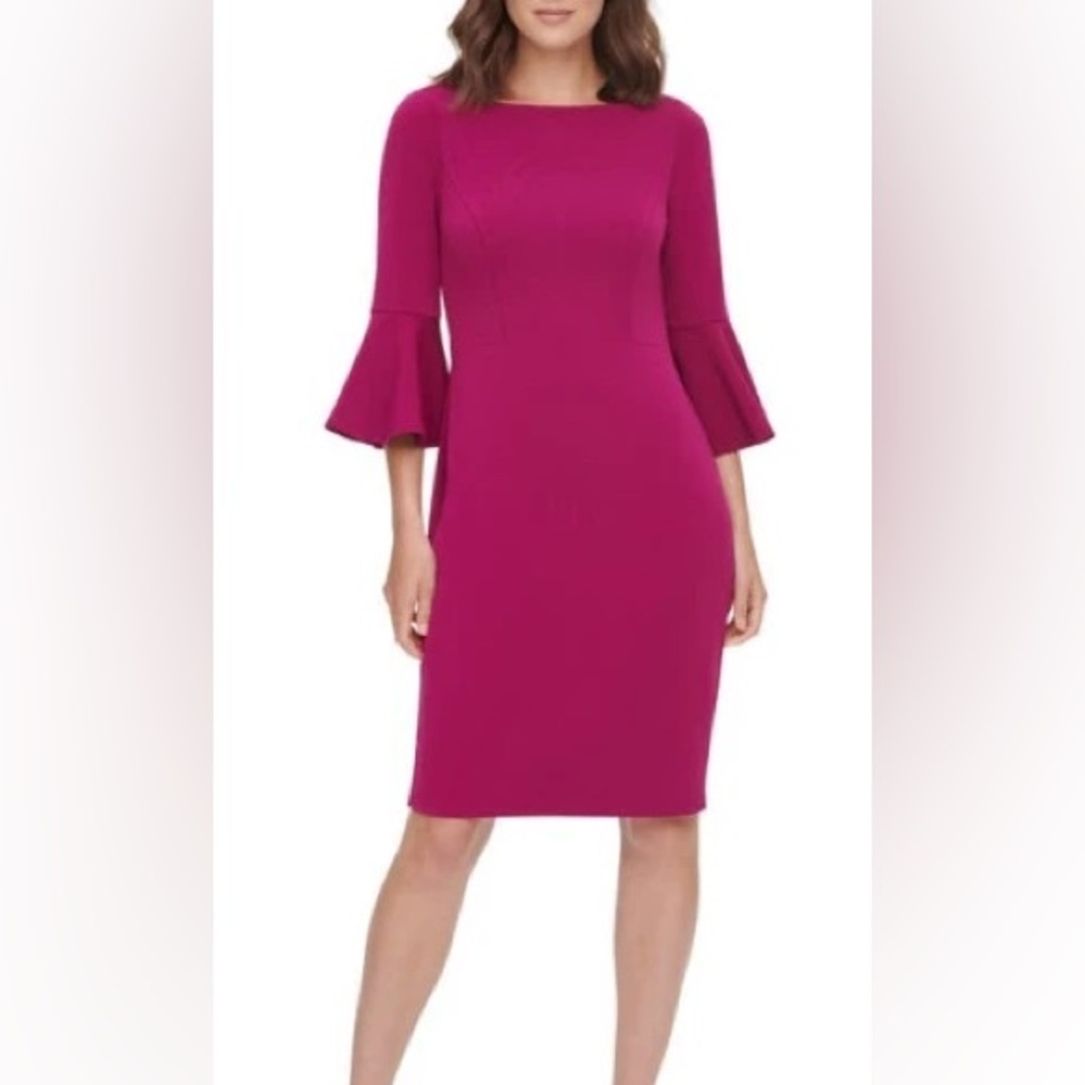 Eliza J Bell Sleeve Sheath Dress in Magenta Size 6 Petite